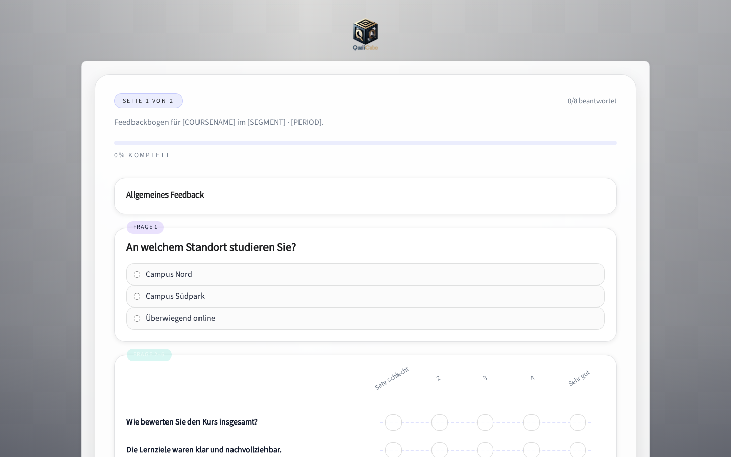 QualiCube Fragebogen mit Bewertungsmatrix