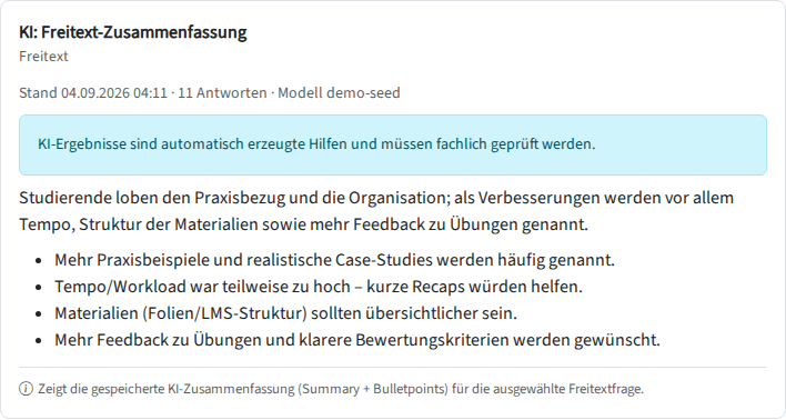Reporting mit KI-gestützter Freitext-Zusammenfassung